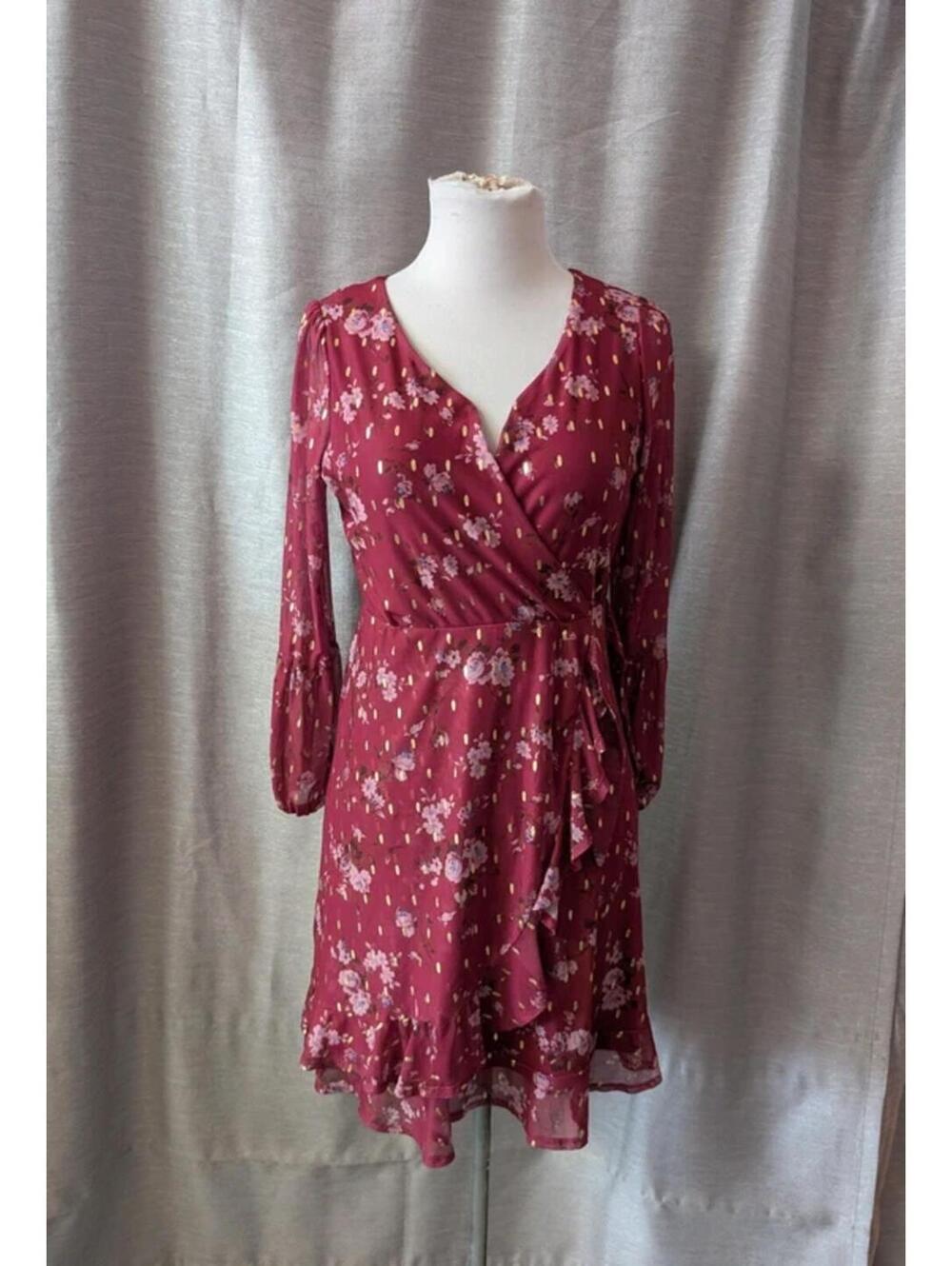 SOLD Raspberry Pink Gold Mesh Faux Wrap Dress S M
